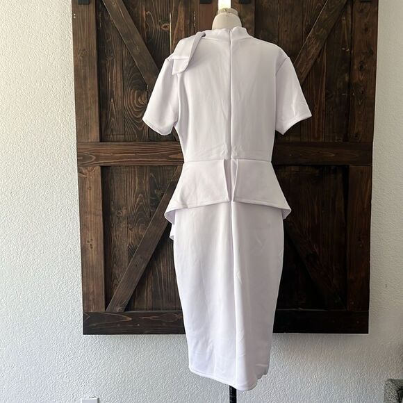 Elegant Strechy Peplum Bodycon Short Sleeve Work Dresses Bow Club Ruffle… - Picture 7 of 15